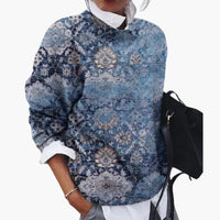 Damen pullover mit Rundhalsausschnitt und geometrischem Muster – Blau