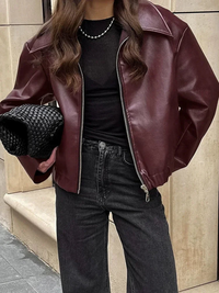 Damen Weinlese Rote Jacke | Mit Reißverschluss – Bordeaux Rot