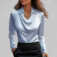 Theresa | Elegante Wasserfall Satinbluse – Blau