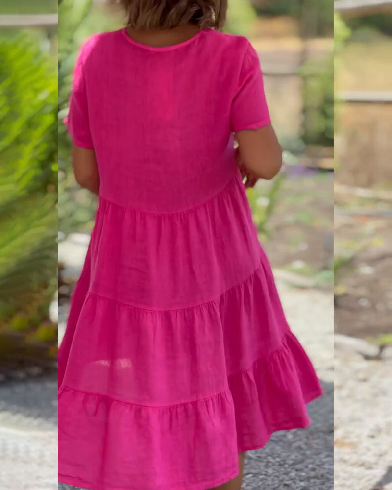 Louhi | Baumwoll-Leinen-Kleid mit V-Kragen