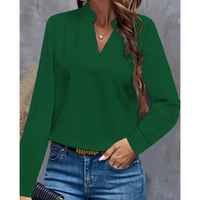 Damen V-Ausschnitt Langrarm Bluse | Bequeme – Grün