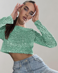Heidi-Mode | Damen Glitzerpailletten-Crop-Top – Grün