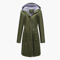 Damen Trenchcoat mit Kapuze und Fronttaschen – Grün