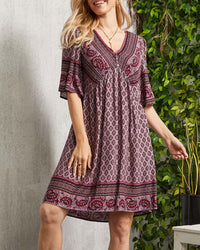 Juvie | Damenkleid Mit V-ausschnitt Und Boho-blumendruck – Weinrot