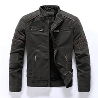 Herren-Motorradjacke mit cargoelementen | reißverschlussführung – Militärgrün