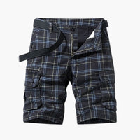 Herren Cargo Shorts mit Karomuster und Stoffgürtel – Schwarz