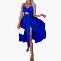 Elegantes Midikleid für Damen – Sommerkleid mit Trägern – Blau