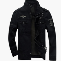 Herren Militärjacke mit Reißverschluss und Pattentaschen – Schwarz