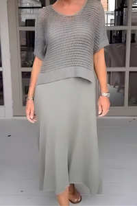 Mila | Feminines Damen-Sommerkleid mit Strick – Grau