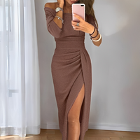 Babette - Elegantes Damenkleid mit Schlitz – Braun
