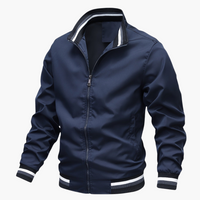 Herren Bomberjacke mit Reißverschluss und Rippkragen – Blau