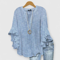 Viviane | Damen Top Blumenmuster Rüschenärmel Romantic Feminin Sommer – Blau