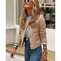 Damen Knopf Daunen Langarm Jacke | Kurz – Beige