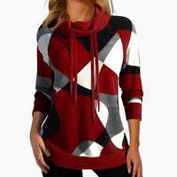 Damen Kapuzen pullover mit geometrischem Print, Kordelzug und langen Ärmeln – Rot