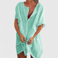 Sabina | Damen Strand Überwurf Kleid Locker Knopfleiste Sommer Casual – Hellgrün