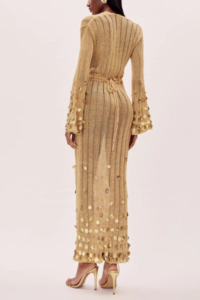 AMÉLIE™ – Elegantes Häkel-Maxikleid mit Glanz-Details