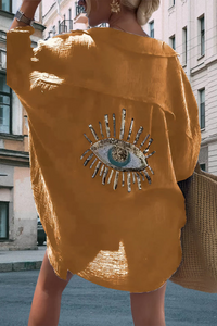 GÖNÜL - OVERSIZE-HEMD MIT PAILLETTEN-AUGENSTICKEREI – Gelb