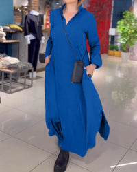 Mila | Lange Robe mit seitlichem Schlitz – Blau