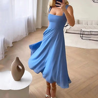 Arya - Elegantes ärmelloses einfarbiges Kleid für Frauen – Blau