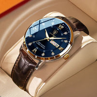 Wasserdichte Herrenarmbanduhr mit Leuchteffekt – Gold Blau