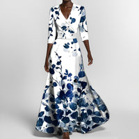 Delores - Langes Kleid mit Blumendesign und langen Ärmeln – Blau