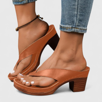 Birgit | Damen Zehentrenner Sandalen Chunky Heel Modern Sommer Trend – Braun