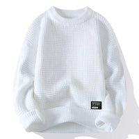 Henning – Waffelgestrickter Pullover Mit Langen Ärmeln – Weiß