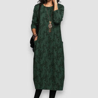 Bella | Langärmeliges Taschenkleid – Grün