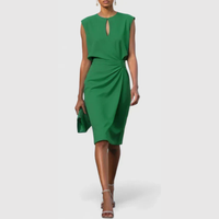 Karla | Damen Midikleid Ärmellos Gerafft Elegant Feminin Business – Grün