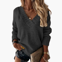 Claudia | Warmer V-Ausschnitt-Pullover – Dunkelgrau