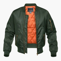 Herren Bomberjacke mit geripptem Saum und gestepptem Futter – Grün