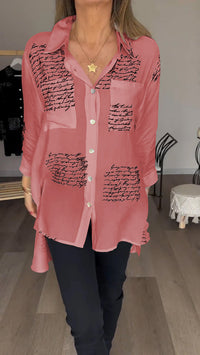 Yvette - Bedrucktes Langarm-Modenshirt – Rot