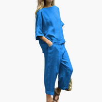 Zweiteiler Set Damen - Crop Top & Cropped Hose für den Sommer – Hellblau