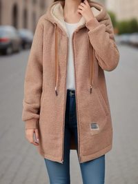 Krista | Warme Teddyweste mit Kapuze für Damen – Khaki