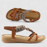 Viola | Damen Riemchen Sandalen Offen Flach Komfort Sommer Casual – Beige Bali