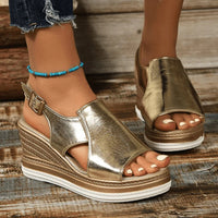 Stefanie | Damen Plattform Sandalen Metallic Glamour Komfort Sommer – Gold