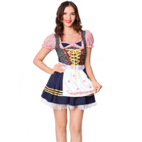 Damen Tracht Mini Oktoberfest Dirndl Kleid – Blau / Rosa