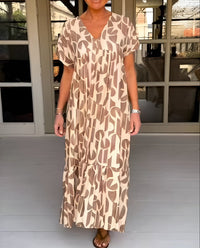 Colette | Fließendes Kleid mit V-Ausschnitt – Braun