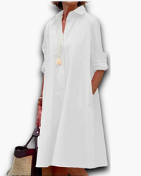 Damen Elegantes Hemdblusen Kleid | Modern – Weiß