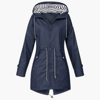 Damen Regenjacke mit Kapuze und Kordelzug an der Taille – Marine Blau