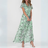 Lidia™ Geblümtes Langarmkleid – Grün