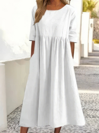 AMIRA - LOCKERES KLEID MIT TASCHEN – Weiß