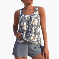 Zweiteiliges Tankini-Set für Frauen - Floral und bequem – Grau 1