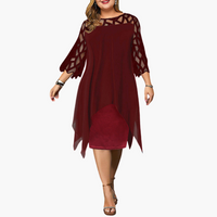 Leichtes Damen Abendkleid - mit ausgeschnittenen Ärmeln Midikleid – Rotwein