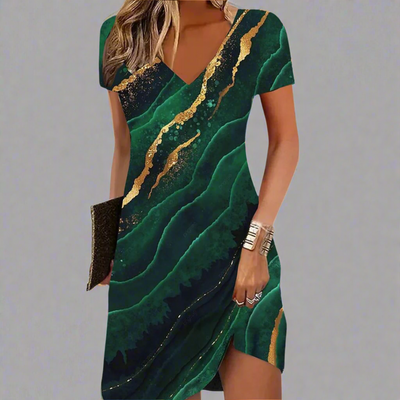 Merlina | Stilvolles Freizeitkleid mit Marmorprint