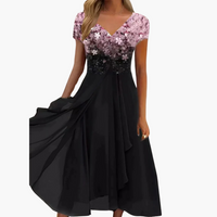 Midikleid für Damen - Elegant mit Pailletten & Chiffonrock – Rosa Schwarz