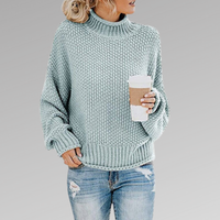 Damen Pullover | Strick klassisch mit Stehkragen – Hellblau