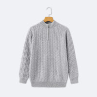 Christian | Eleganter Zopfmuster-Strickpullover mit Halbzip – Grau