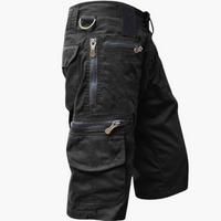 Herren knielange Cargo-Shorts mit mehreren Taschen und Gürtelschlaufen – Schwarz