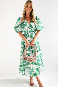 Heidi-Mode | Real Love Print Puffärmel Maxi Kleid – Minzgrün